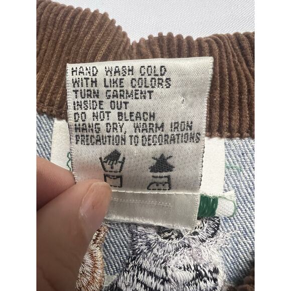 Quacker Factory Cat Denim Shirt Size 1X Corduroy Collar Embroidered Rhinestones - Picture 14 of 14